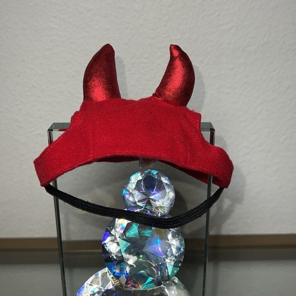 Pet Small Red Devil Ears Hat with elastic chin strap - EUC - Picture 1 of 6